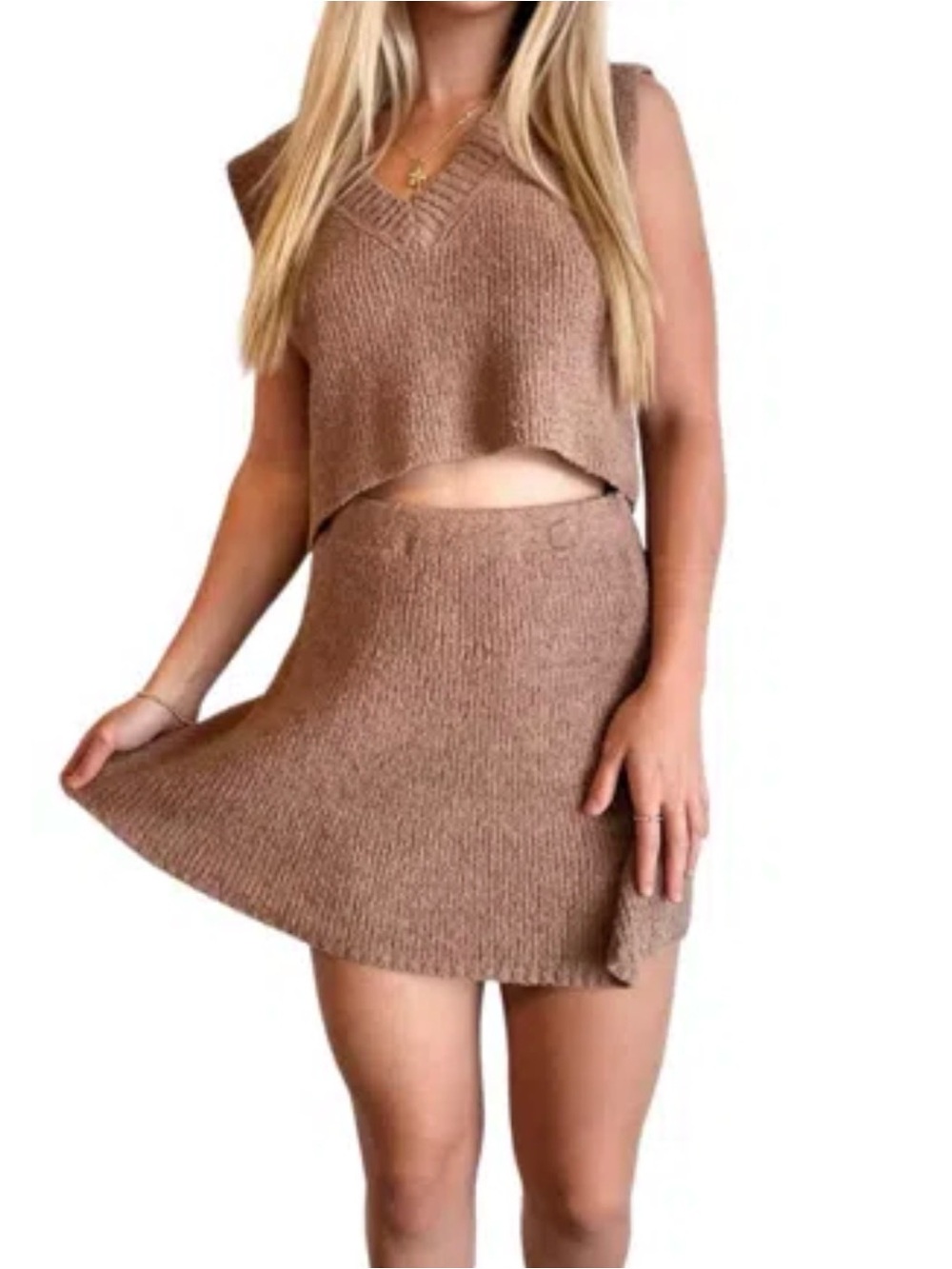 Brown Knit Skirt Set - medium- 100% Cotton